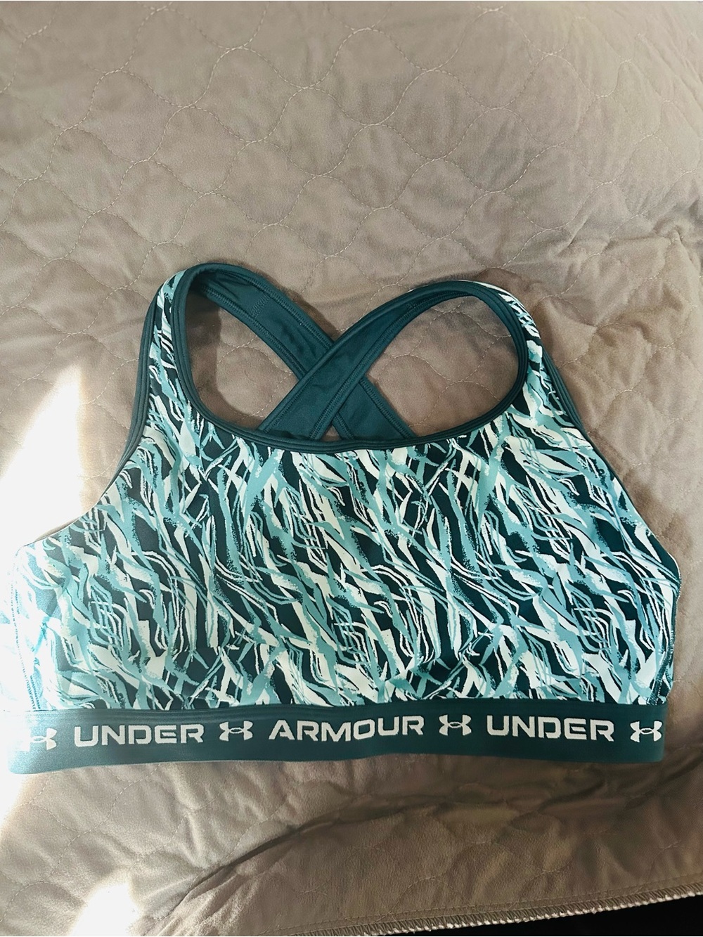Under Armour Teal & White Crossback Printed Sports Bra Size 3X